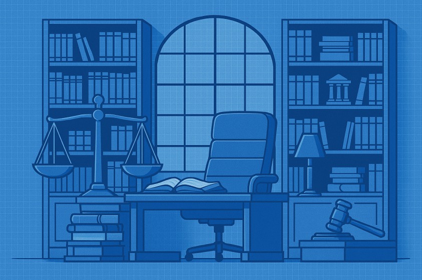 Modern legal library blueprint scene